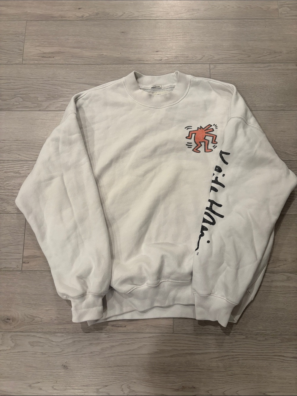 Abercrombie & Fitch White Crewneck Sweatshirt with Orange Graphic Keith haring